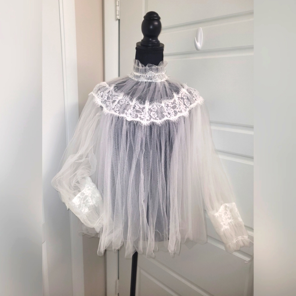 Beautiful white sheer high-neck blouse